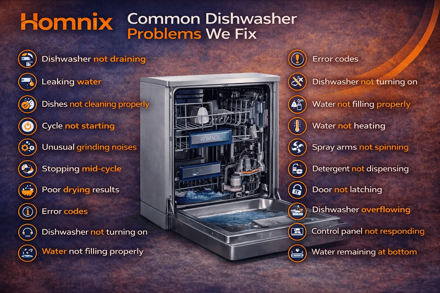 Best Dishwasher Repair in Moncton | Homnix Trusted Service Common dishwasher issues solved by Homnix