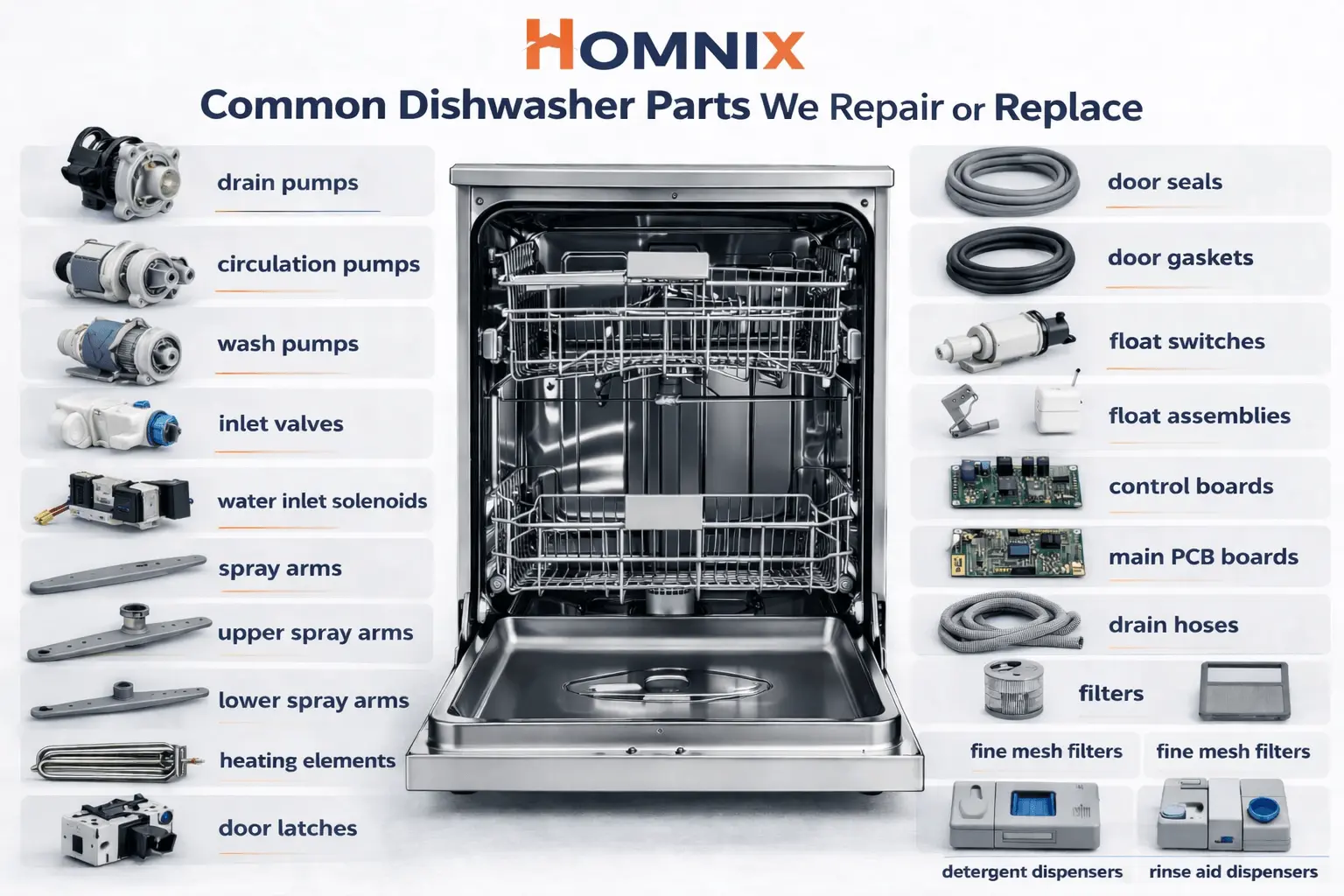Best Dishwasher Repair in Moncton | Homnix Trusted Service Common parts for dishwasher repair
