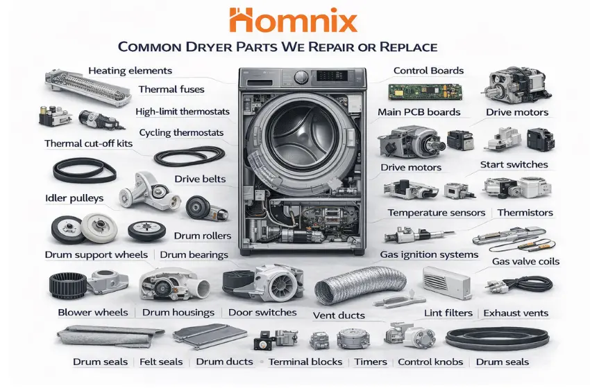 Trusted Dryer Repair in Moncton | Homnix Fast 24/7 Service Homnix Dryer Repair parts