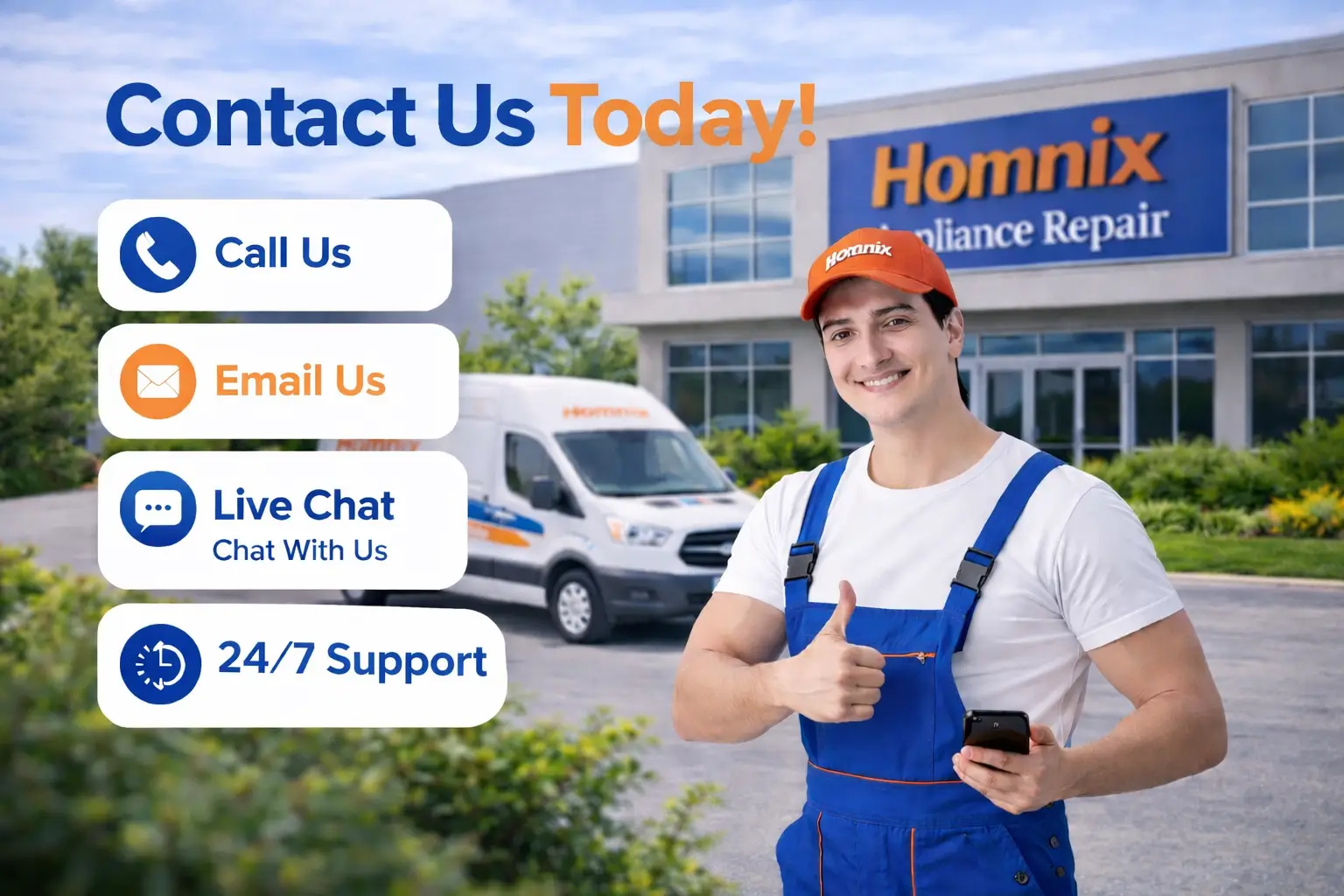 Contact Homnix | Fast 24/7 Appliance Repair Support Homnix appliance repair contact options