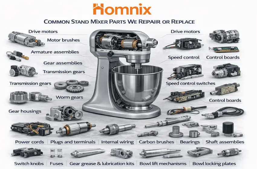 Fast Stand Mixer Repair in Moncton | Homnix Call Now common Stand Mixer Repair parts